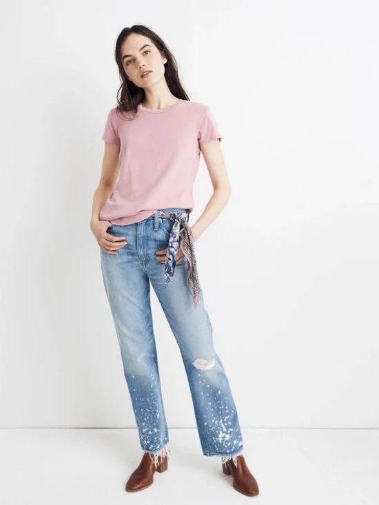 Madewell Rivet and Thread Crewneck Tee - Pink Sz. S - Picture 4 of 5